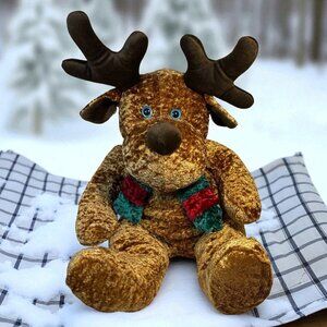 Large Plush Christmas Moose With Scarf & Antlers EUC Cuddly Buddy
